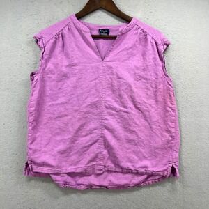 Splendid Blouse Womens M Lilac Linen Blend Relaxed Minimalist V Neck Shirt Top